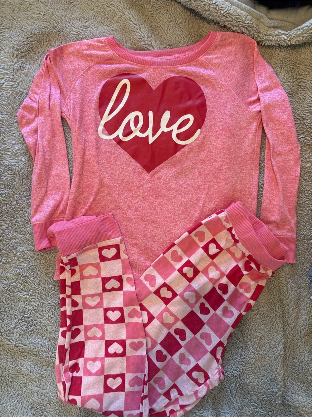 Girls' Pink Love Heart Pajama Set